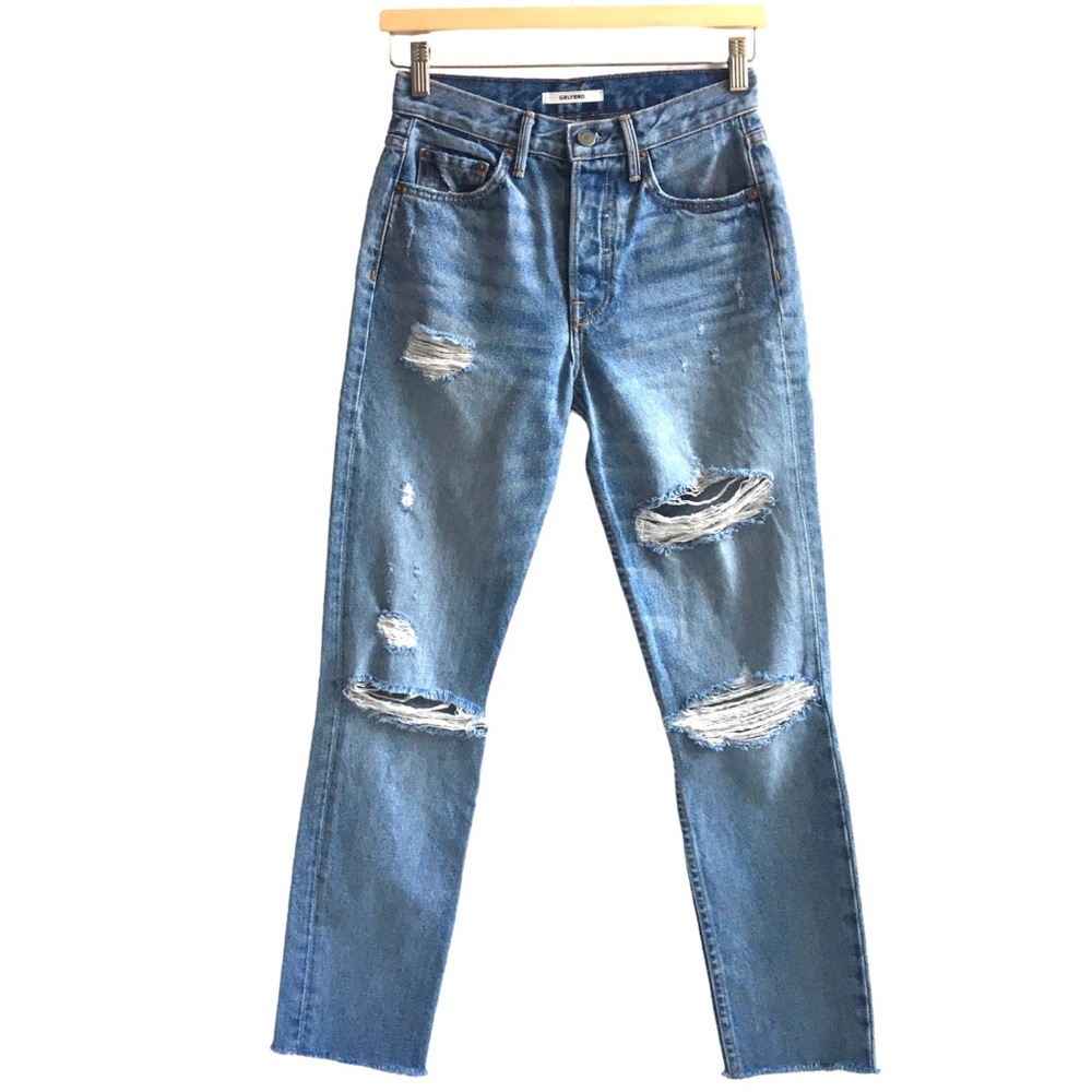 GRLFRND Karolina High Rise Distressed Raw Hem Denim Jeans A Little More Love 25